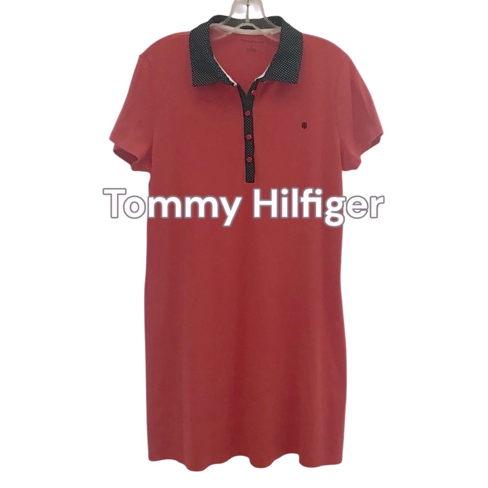TOMMY HILFIGER Polka-Dot Collar Polo-Shirt Dress *Coral*